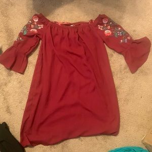Off the Shoulder Maroon Floral Dress